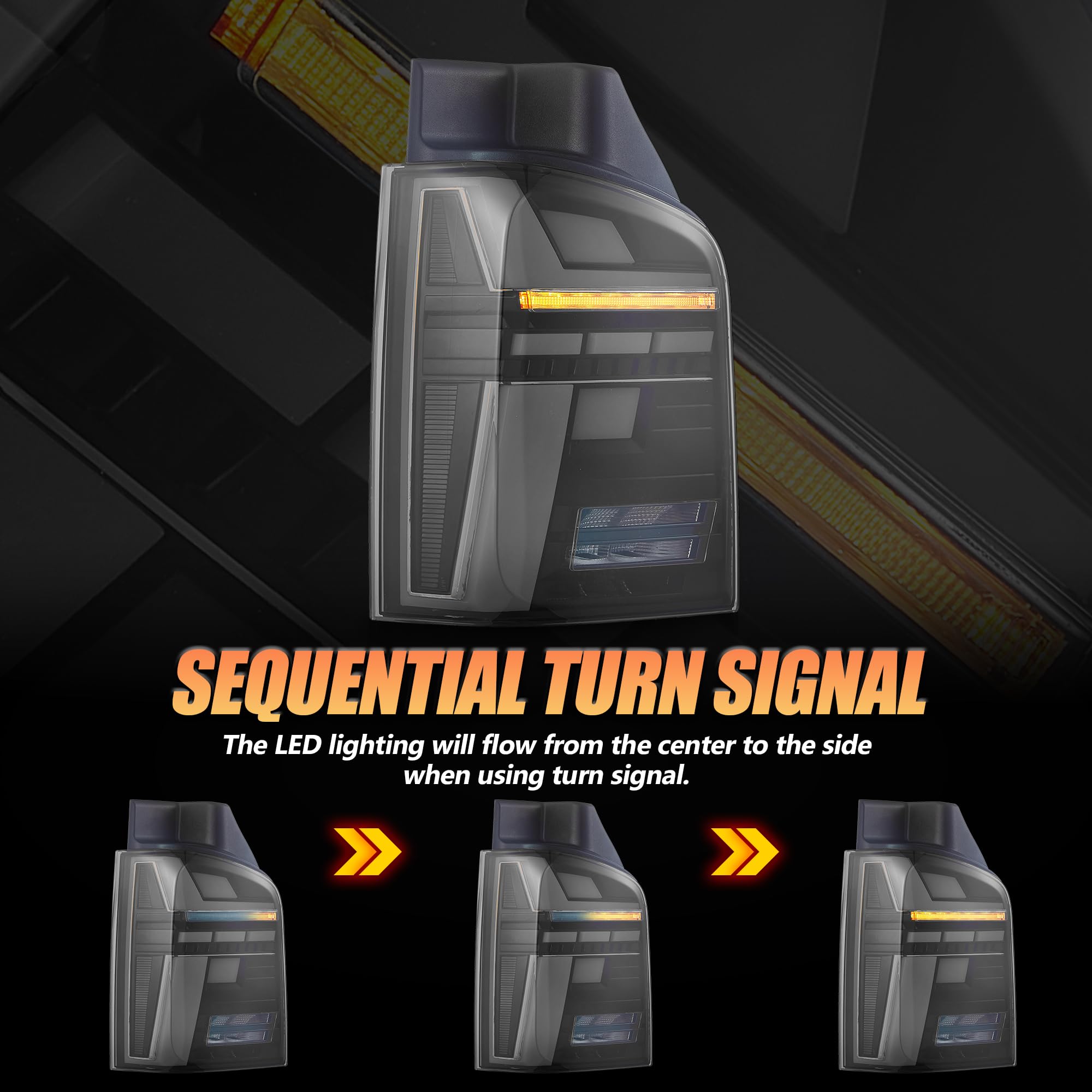 VLAND LED Rear Lights Compatible With Transporter T5 Facelift T5.1 Caravelle Multivan TDI TSI 2010-2014, w/Startup dynamic display, Driver & Passenger Side - Smoked