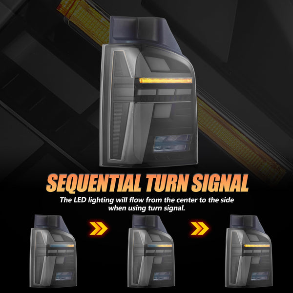 VLAND LED Rear Lights Compatible With Transporter T5 Facelift T5.1 Caravelle Multivan TDI TSI 2010-2014, w/Startup dynamic display, Driver & Passenger Side - Smoked