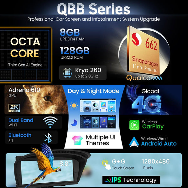 XTRONS 8.8" Car Stereo Android Octa-Core 4+64GB for BMW 3 Series E90 E91 5 Series E60 E61 (2005-2008) w CCC system Touch IPS Screen GPS navigation, w 4G LTE CarAutoPlay Android Auto Support AHD Camera