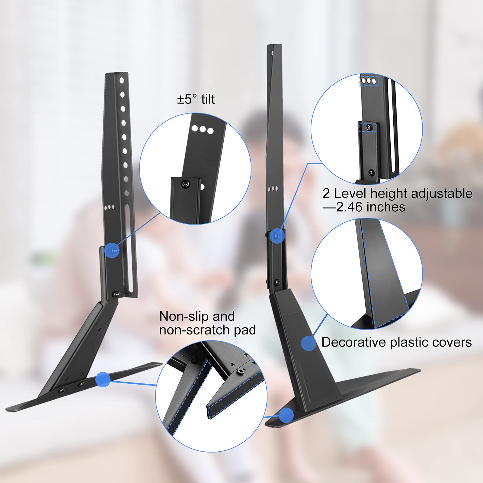 suptek Universal TV Stand, TV Leg Replacement for Most 22-65 inch LCD/LED/OLED/Plasma TVs, Adjustable Table Top TV Feet for Flat&Curved Screen, VESA up to 800x400mm, Capacity 50kgs