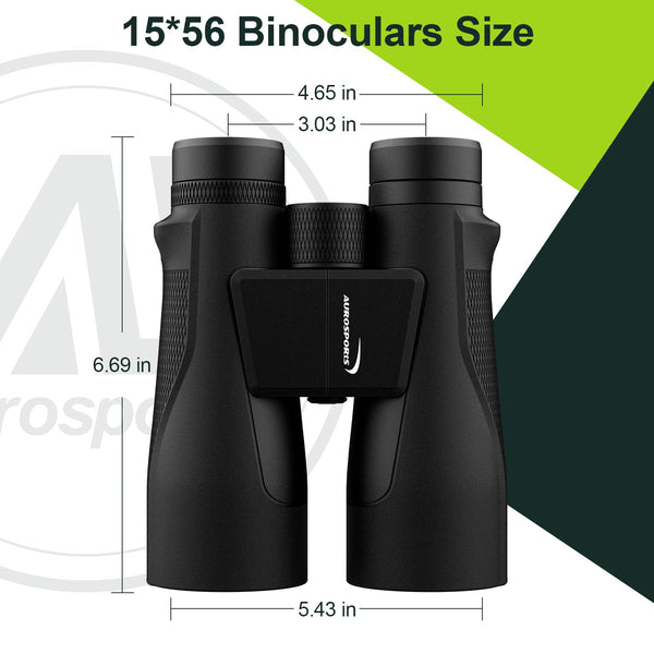 15x56 Binoculars for Adults High Powered - Aurosports HD Large View Binocular with Clear Low Light Vision - Lightweight Easy Focus Binos Bird Watching Hunting Hiking Cruise Travel - Black