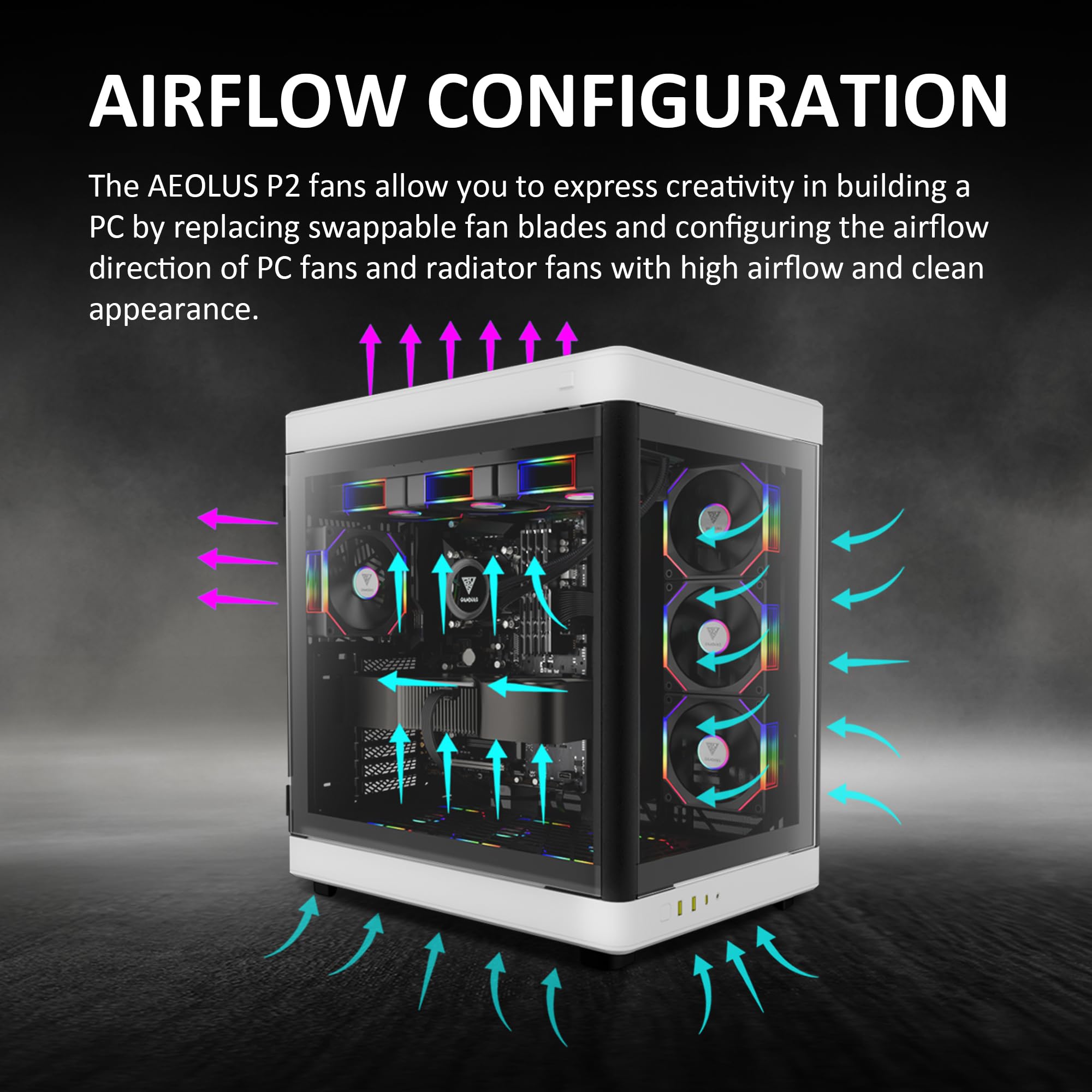 GAMDIAS 120mm ARGB PC Case Fans, Computer Case Fan, Cabless Daisy Chain Connection, Dual Infinity Mirror Lighting, Swappable Fan Blade for Reverse Airflow, Performance 30mm Thick, With Control Box