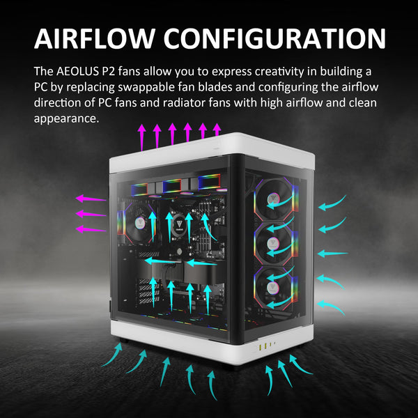 GAMDIAS 120mm ARGB PC Case Fans, Computer Case Fan, Cabless Daisy Chain Connection, Dual Infinity Mirror Lighting, Swappable Fan Blade for Reverse Airflow, Performance 30mm Thick, With Control Box