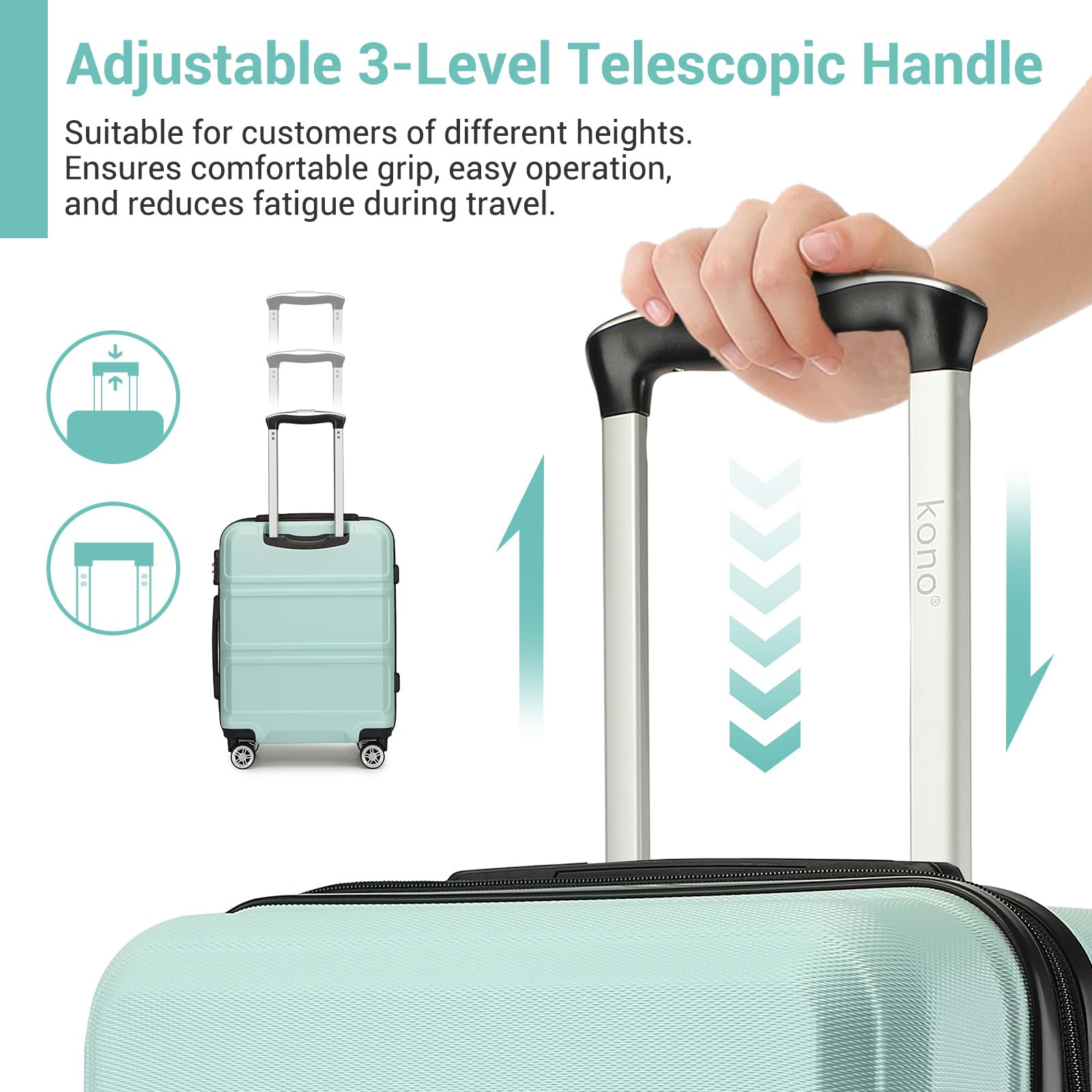 Kono Fashion Hand Luggage Lightweight ABS Hard Shell Trolley Travel Suitcase