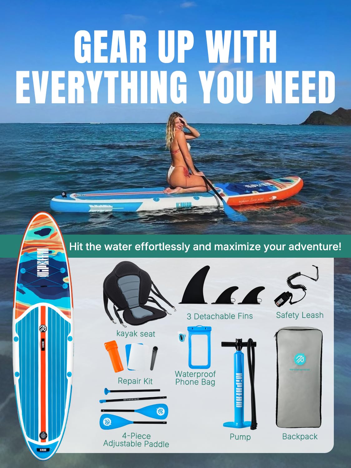 Niphean Inflatable Paddle Boards for Adults with All Accessories, 320cm Stand Up Paddle Board for All Skill Levels, SUP with 200kg Weight Capacity for 2 People, Inflatable Paddleboard with Seat