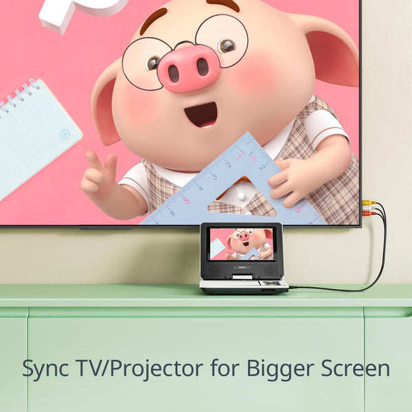 9.5" Portable DVD Player with 7.5" HD Swivel Screen for Car and Kids, 4-6 Hours Working time with Built-in Battery, Headphone/AV-IN/AV-OUT/USB/SD Card [Not Support Blu-ray]