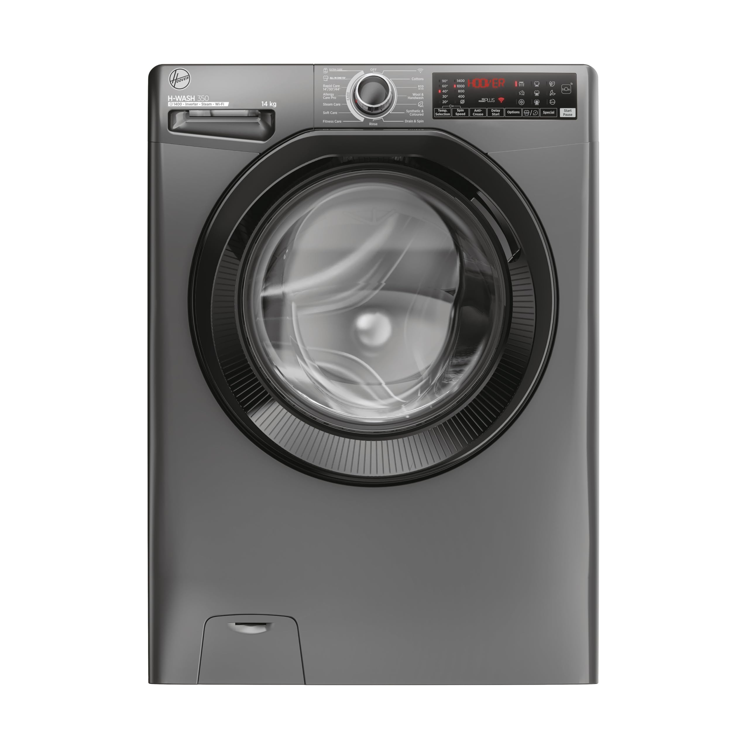 Hoover H-WASH 350 9kg Freestanding Washing Machine, 1400 RPM, A Rated, ECO-Power Inverter Motor, hOn App, 60 Programmes, Eco Doser, Power Care System, Graphite, 60x54x85 cm - H3WPS496TAMBR680