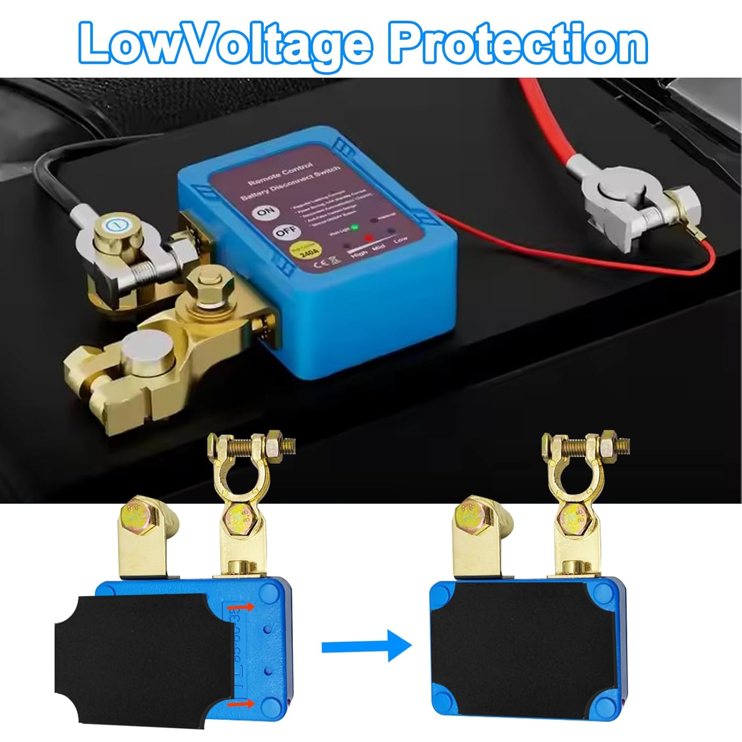 Wireless Remote Control Car Isolator Switch, 12V 240A Battery Disconnect, Energy-Saving Anti-Theft Isolator with 2 Remotes for Car, RV, ATV, Truck, Camper, Boat