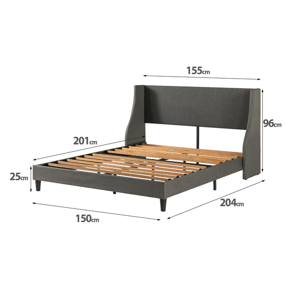 Zinus Evelyn Double Bed frame - Bed 135x190 cm - 25cm Height - Upholstered Bed frame with Wide Wingback Headboard - Dark Grey