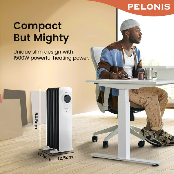 PELONIS Electric Radiator with Adjustable Thermostat and 3 Heat Settings, Oil Filled Heater with Overheat Protection (2500W, Knob Control)