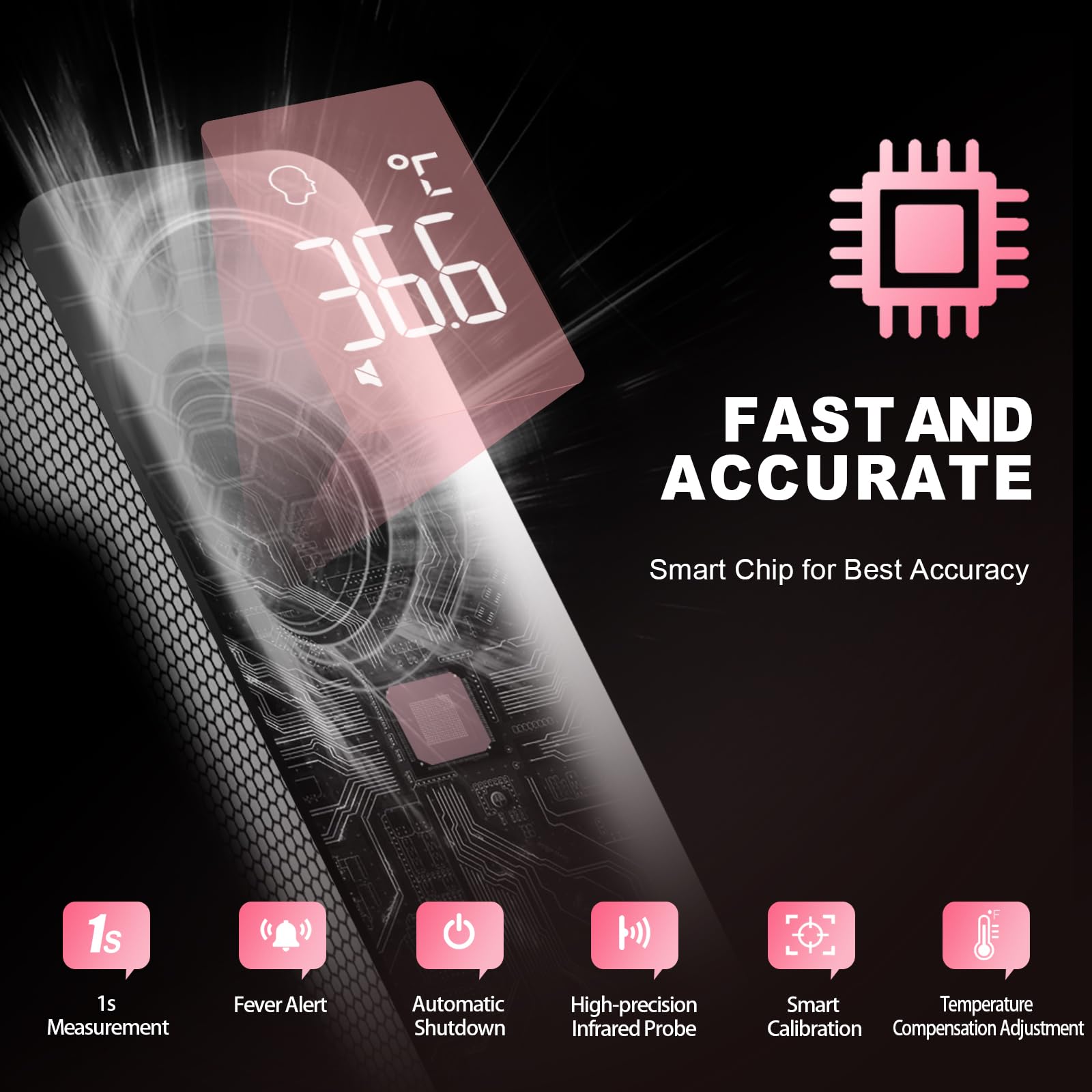 No-Touch Forehead Thermometer for Adults, Infrared Digital Thermometers for Kids, Touchless Baby Thermometer, Accurate Reading with LCD Display, Mute Mode, Memory Recall, Fever Alarm