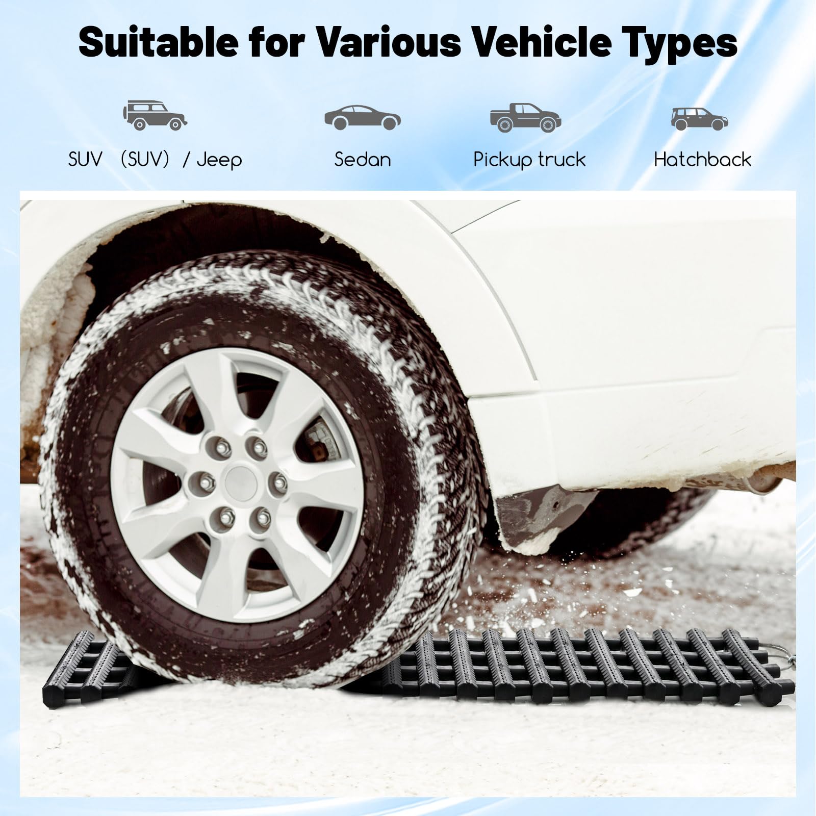 COSTWAY 2 Pack Tire Traction Mats, Folding Non-Slip TPR Recovery Track for Sand/Mud/Snow Off-road, Tire Ladder Pad Emergency Devices for Cars, Trucks, Van (100 x 21 x 3cm)