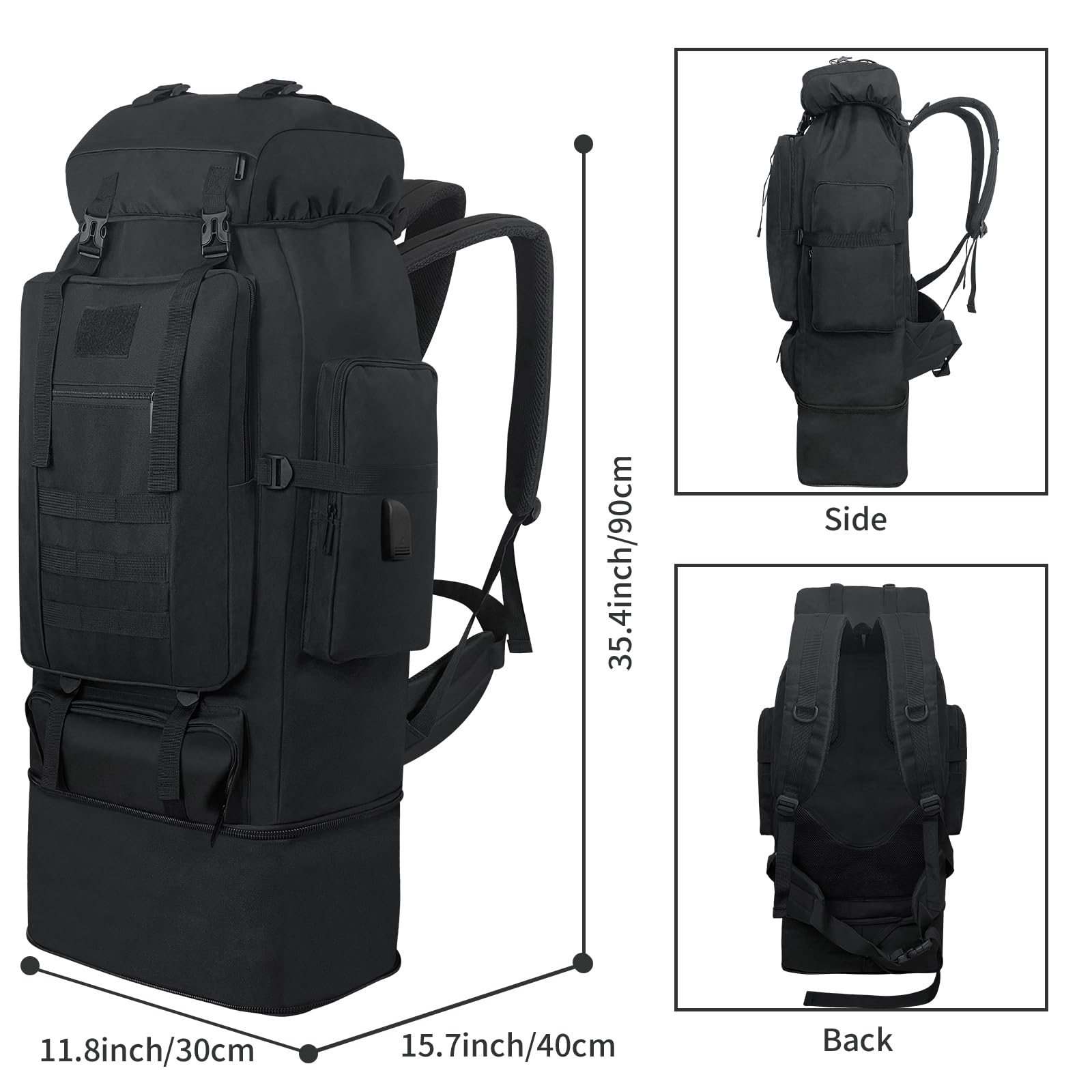 Ogetok 80L Hiking Backpack Camping Rucksack, 80 liters Large Capacity Outdoor Knapsack Travel Climbing Mountaineering Carry On Backpack Bag, Trekking Backpacking for Men Women, Black