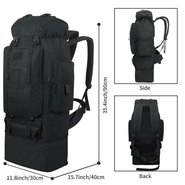 Ogetok 80L Hiking Backpack Camping Rucksack, 80 liters Large Capacity Outdoor Knapsack Travel Climbing Mountaineering Carry On Backpack Bag, Trekking Backpacking for Men Women, Black