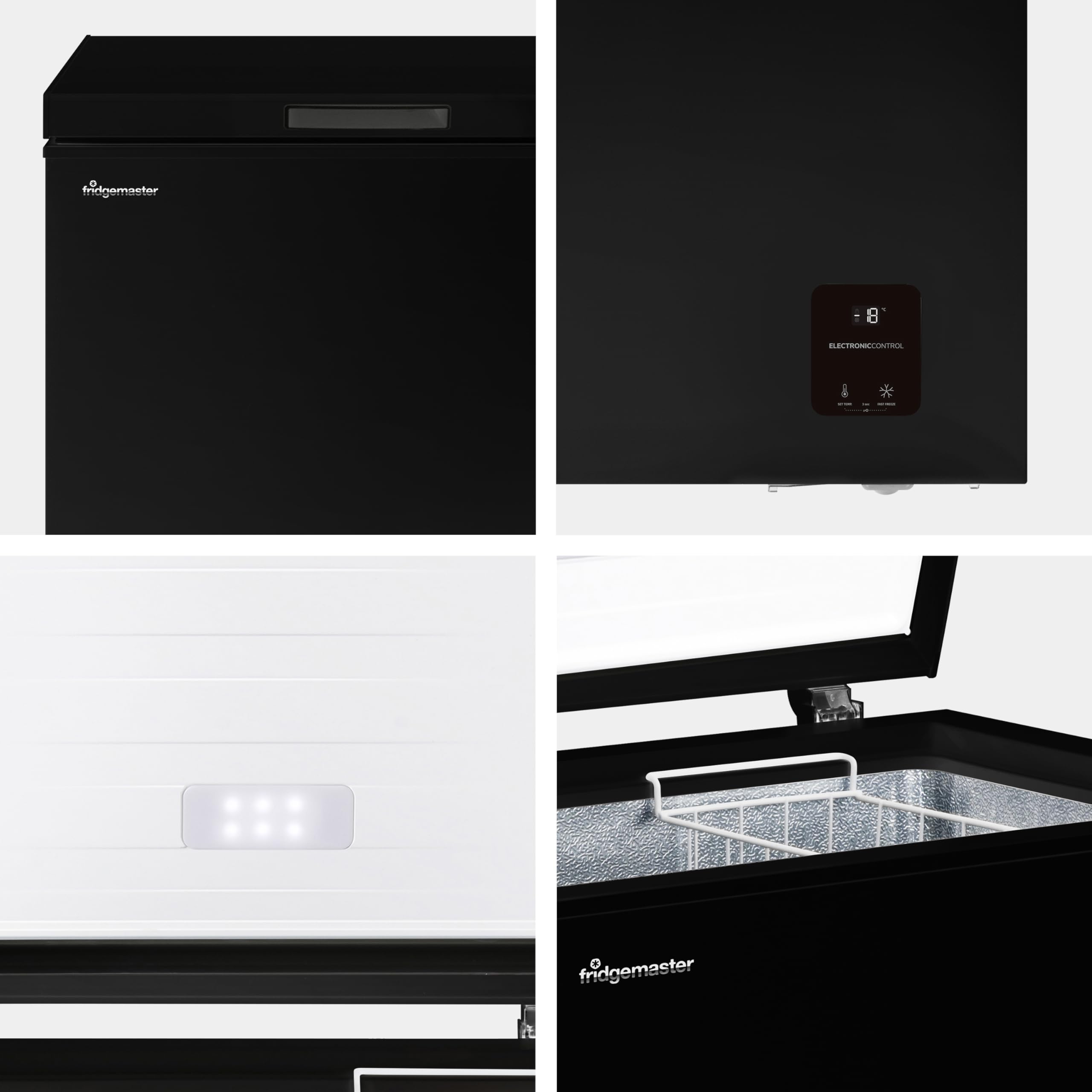 Fridgemaster MCF142EB 142L Chester Freezer 4 Star Freezer Rating - 55.9D x 62.5W x 85.4H cm Black with Recessed Handle - E Rated