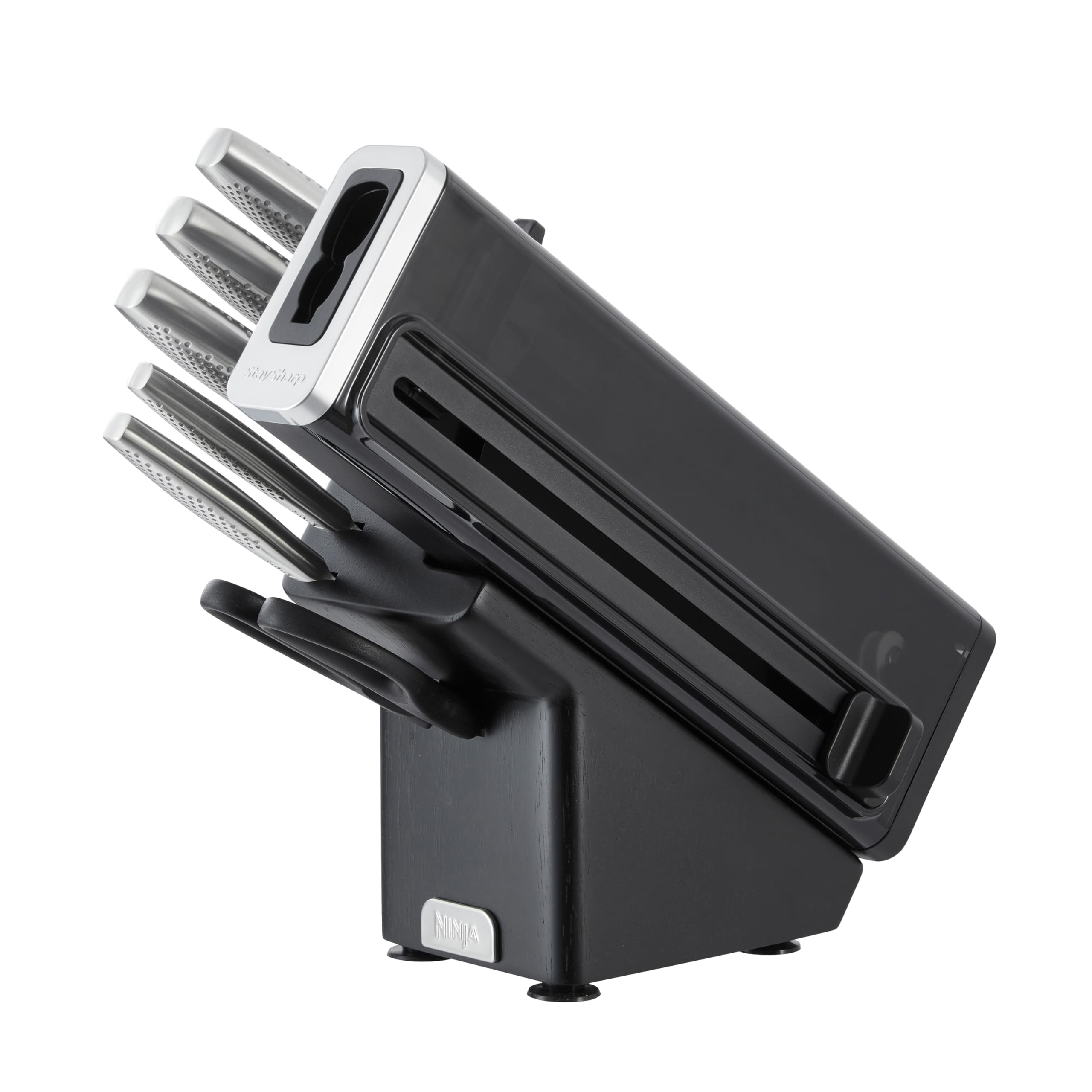 Ninja Foodi StaySharp Knife Block with Integrated Sharpener, 5-Piece Knife Set includes Chef, Bread, Slicing, Utility, Paring Knives, Stainless Steel K32005UK, Black