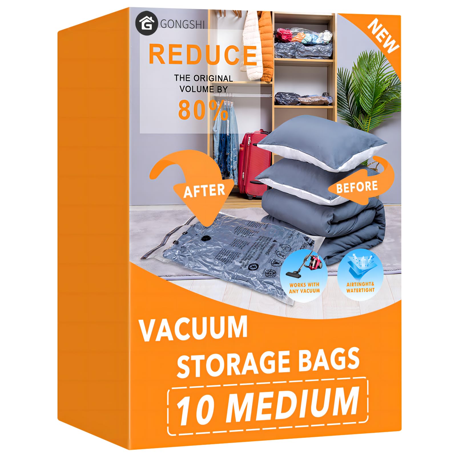 GONGSHI Vacuum Storage Bags (3 x Jumbo, 3 x Large, 3 x Medium, 3 x Small), Space Saver Sealer Compression Bags with Travel Hand Pump