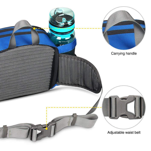 Waterfly Hiking Waist Pack Bum Bag Waist Bag with Bottle Holder Running Bag for Camping Climbing Travel Cycling and Dog Walking