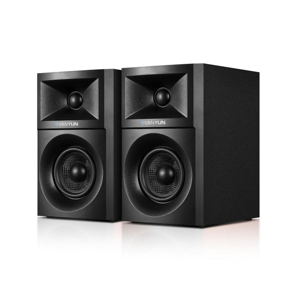Sanyun SW203 4.0 Computer Speakers - 60W 4-Way DSP Control 3D Immersive Sound - 3" Carbon Fiber Woofer & 20mm Silk Dome Tweeter - 24bit DAC USB/Bluetooth 5.4/AUX - Studio-Grade Audio (Pair, Black)