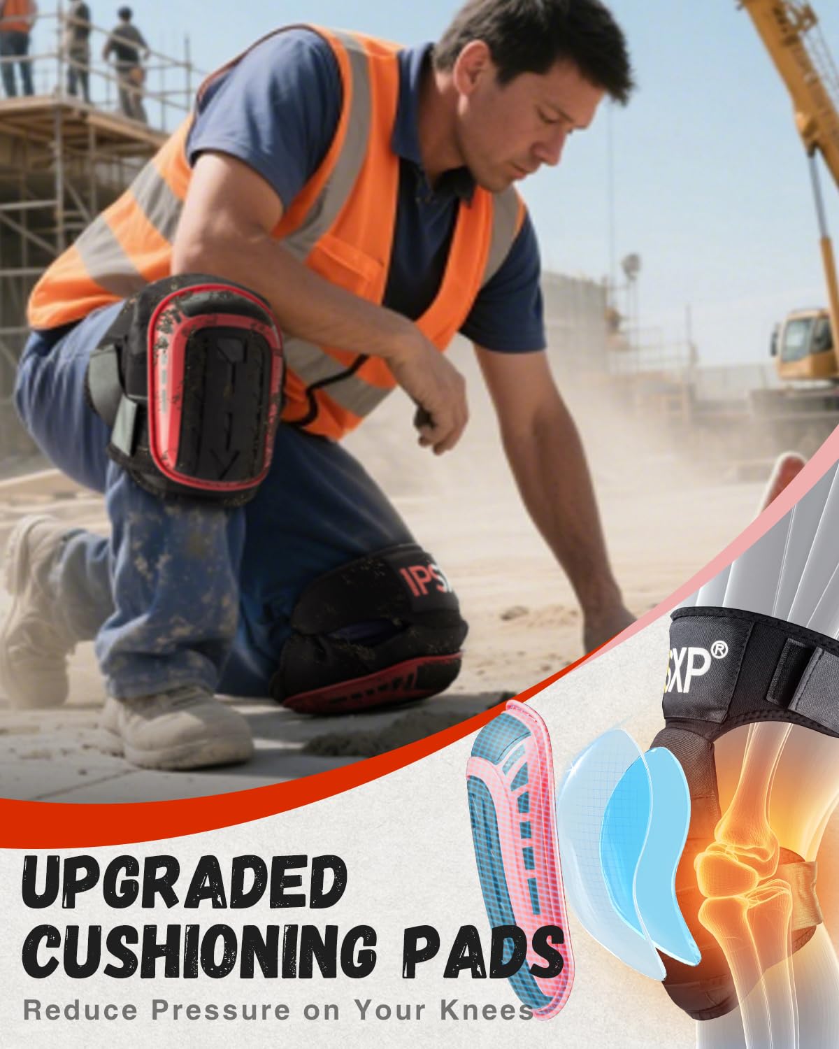 IPSXP Professional Knee Pads for Work,Gardening & Construction Knee Pads for Men and Women with Thick Double Gel Cushion, Strong Adjustable Non-Slip Straps,1 Pair