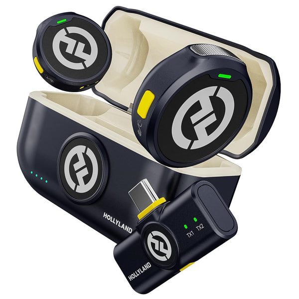 Hollyland Lark M2 Wireless Lavalier Microphone (2TX+1RX) Compatible with Camera, iPhone, Android, PC, 300m LOS Range, Hi-Fi Audio, Noise Cancelling, 40H Duration, Lapel Mic for Livestream Vlog-Black