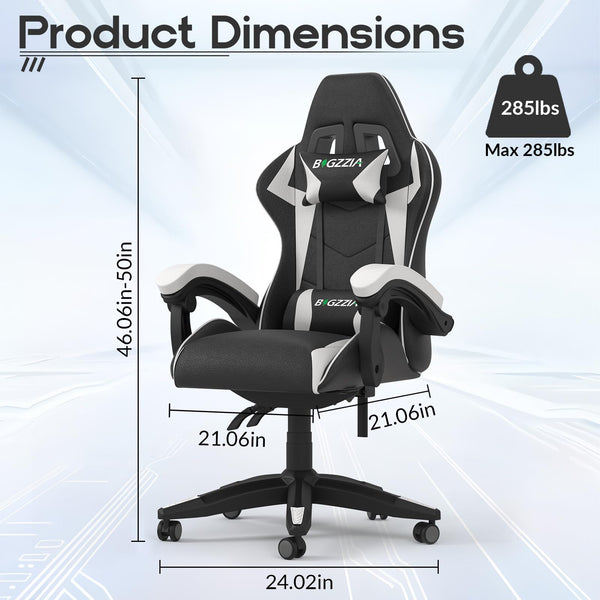 Gaming Chair, Ergonomic Gaming Chair with Heated Seat, Height Adjustable Reclining Video Game Chair with Headrest and Lumbar Support, Big and Tall Gaming Chair for Adults (Basics, Black/Grey)