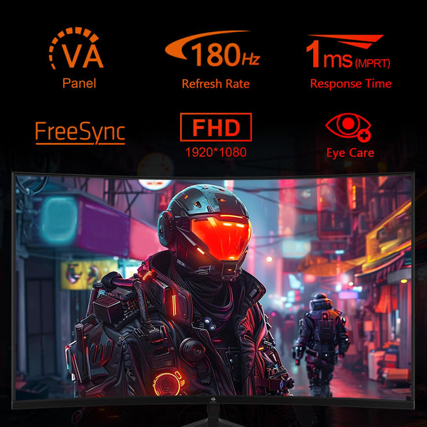 Z-Edge 24 Inch Curved Gaming Monitor 180Hz 1ms MPRT, 16:9 Full HD 1080P LED Monitor, VA Panel, 300cd/m² Brightness, FreeSync, HDMI & DisplayPort - Black