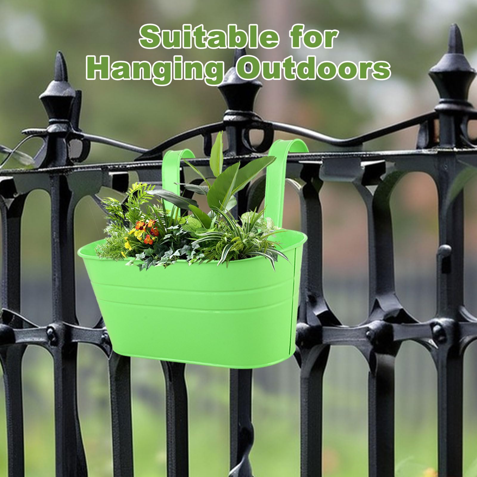 APACALI 8 Pack Hanging Plant Pot, 27cm Balcony Planters for Railing, Over Fence Planters with Detachable Hooks, Hanging Planters Outdoor, Hanging