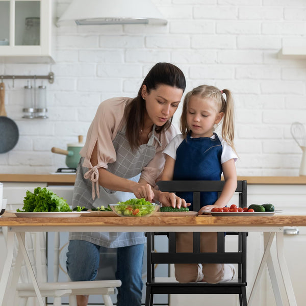COSYLAND Height Adjustable Kids Kitchen Step Stool with Anti-tip Support Corners - Kids Standing Tower for Kitchen Counter, Bathroom, Nursery (Black)