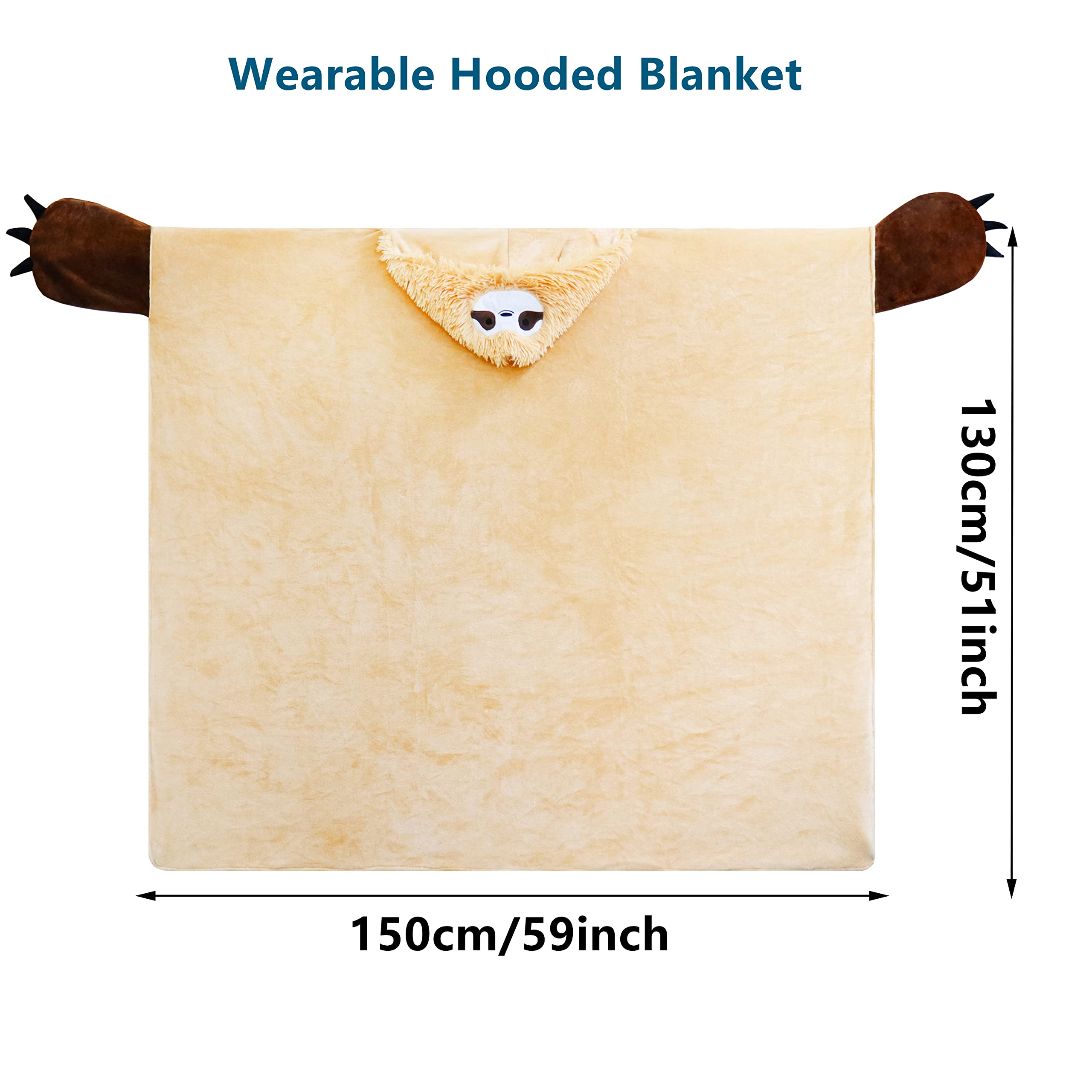 Shoppawhile Sloth Gifts for Women Wearable Hooded Blanket Soft Cute Warm Fluffy Sloth Hooded Blanket 59 * 51 inch