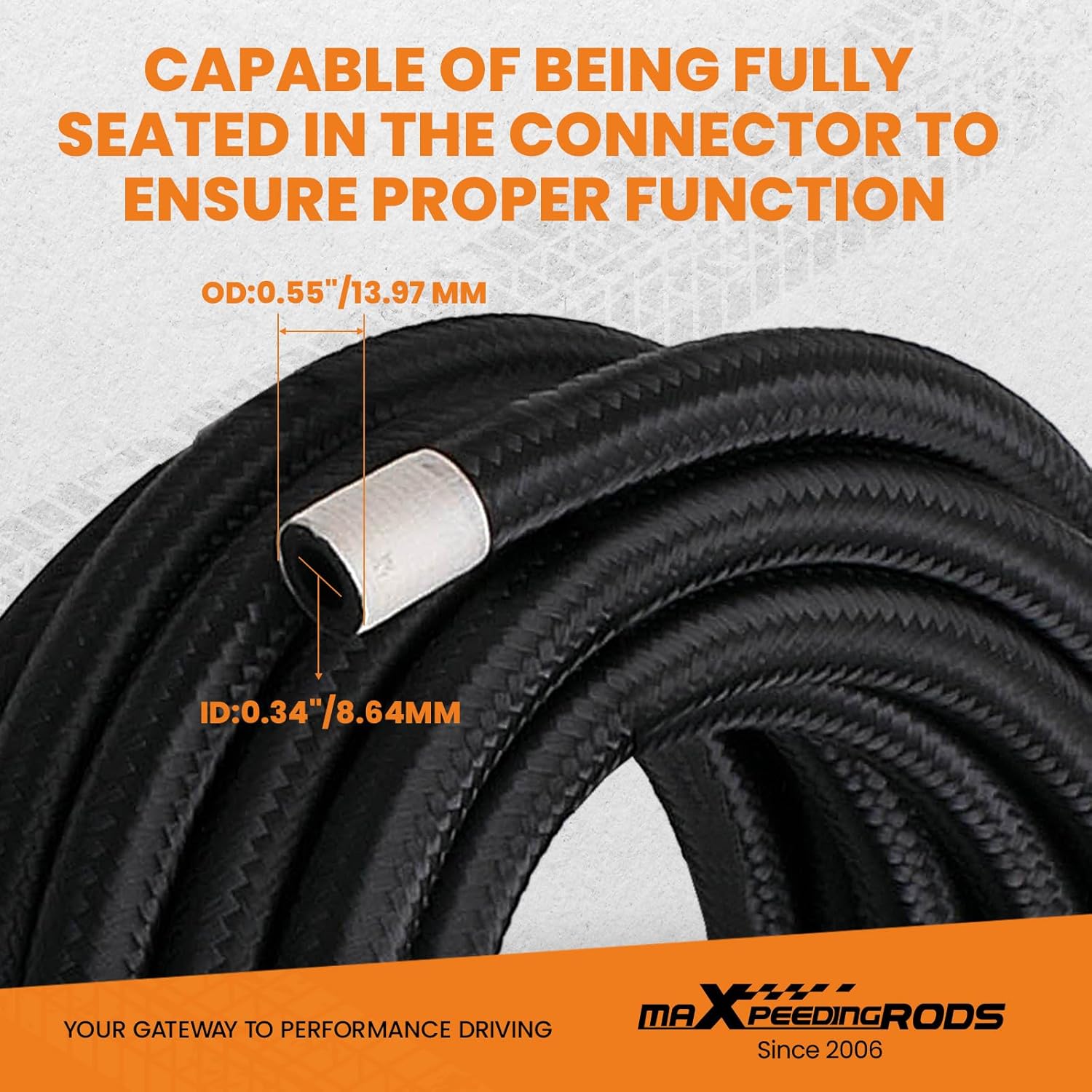 maXpeedingrods AN6 5M Stainless Steel Flexible Braided Fuel Hose Remote Oil Cooler Line Coolant Pipe 0.55", with Hose End Fitting Adapters