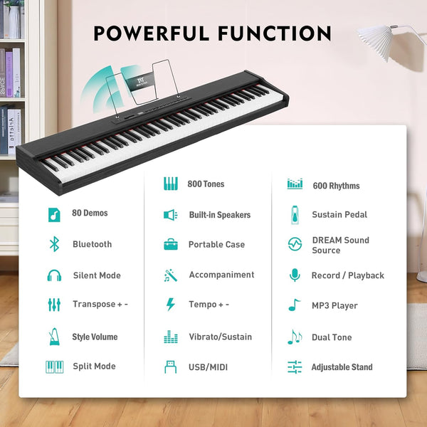 MUSTAR Digital Piano 88 Weighted Keys Hammer Action, Full Size 88 Key Piano Keyboard Weighted, Electric Keyboard Piano with Bluetooth Connection, Portable Case, Sustain Pedal, White