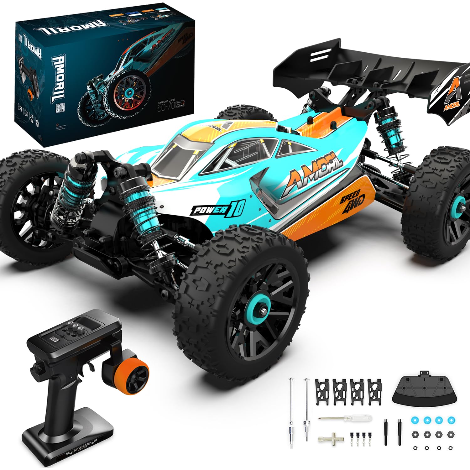 AMORIL 1/10 RTR Brushless Fast RC Cars for Adults,Max 50mph Hobby Electric Off-Road Monster Truck,Waterproof High Speed RC Car 4WD Remote Control Car with 3S Lipo,Green