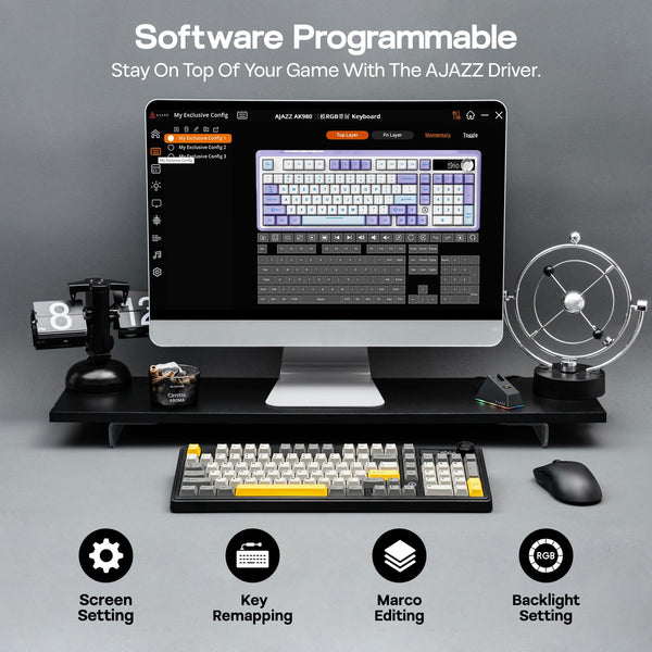 MechLands AK980 98% Mechanical Keyboard, BT5.0/USB-C/2.4GHz Wireless Gaming Keyboard, Hot Swappable Creamy Custom Keyboard with 1.14" TFT Screen, Knob, RGB for Win/Mac (White, Gift V2 Switch)