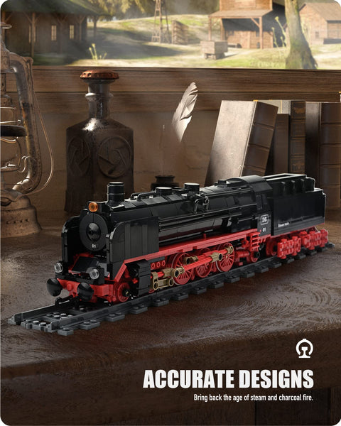 Nifeliz Retro Steam Train Express Model Building Blocks with Rails, Locomotive Set Railway Construction Toy, Gift for Adults and Boys (1173 Pieces)