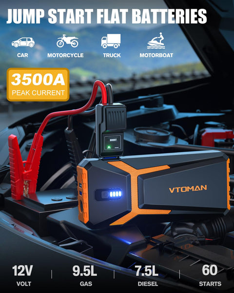 VTOMAN V3PRO Jump Starter Power Pack 2000A,Portable Car Battery Booster Jump Starter with Lithium Jump Pack,Battery Charger Starter with Jumper Cables for Motor(up to 6L Gas/4L Diesel Engines)