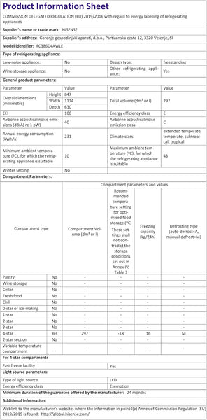 Hisense FC386D4AWLE 297Litres Freestanding Chest Freezer, 4 Star Freezer Rating, E Rated in White