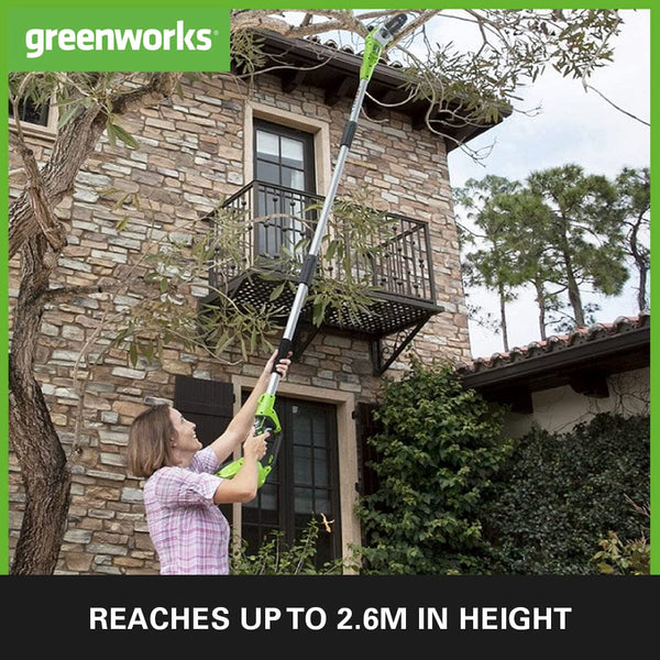 Greenworks G24PS20 Cordless long reach Pole Saw (Great for Pruning and Trimming Branches), 8 Inch (20cm) Bar Length, 6.7m/s Chain Speed, light weight,