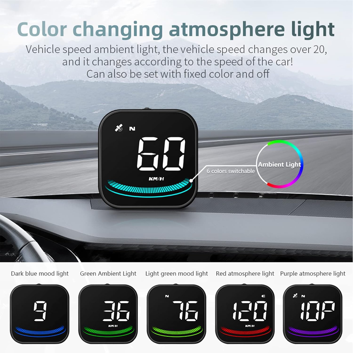 Car HUD Head Up Display, Universal KMH & MPH Digital GPS Smart Speedometer with Suction cup holder OverSpeed Alarm Fatigue Driving Warning USB Interface for All Vehicle