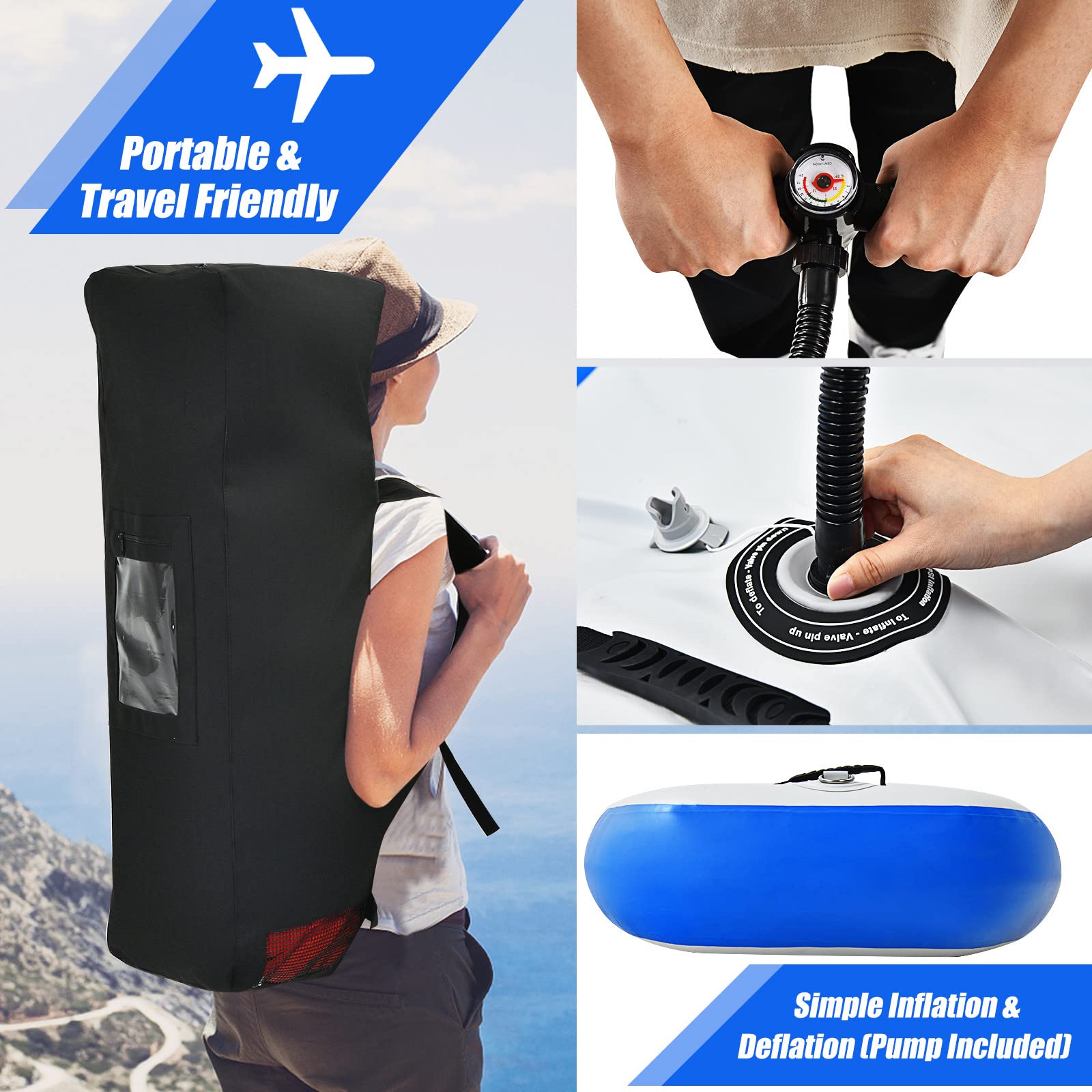 COSTWAY 10.8ft Inflatable Kayak, 1 Person Sit on Canoe with Adjustable Aluminum Oar, Hand Pump and Padded Seat, Paddle Kayaks Blow up Boat for River Lake Sea