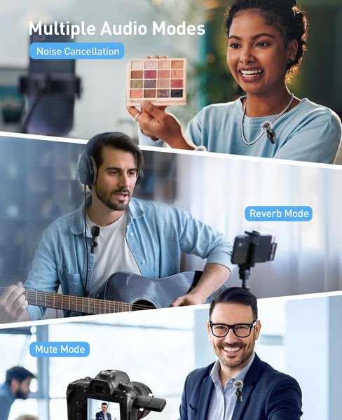 MENERESAS Mini Microphone for iPhone/Android: 3-in-1 Wireless Lavalier Microphone with Noise Reduction and Crystal Sound for Camera, Professional Video Recording, YouTube, TikTok