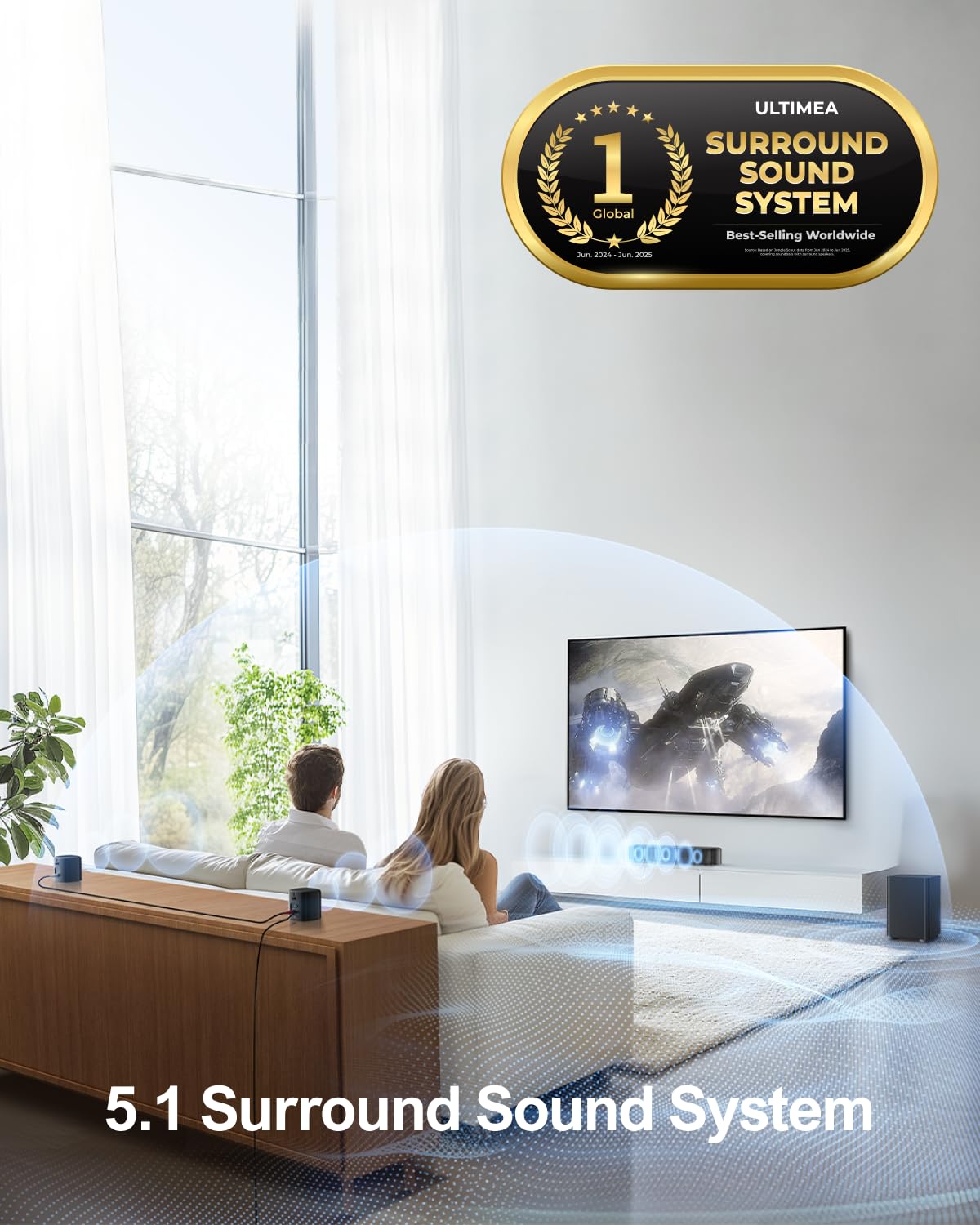 ULTIMEA 4.1ch Sound Bar for Smart TV with Subwoofer, App, Peak Power 200W, 2-in-1 Detachable Bluetooth 5.3 Soundbar, Bass Adjustable, 3 EQ Modes TV Sound Bar, ARC/Optical/Aux, Apollo S50 2025 Version