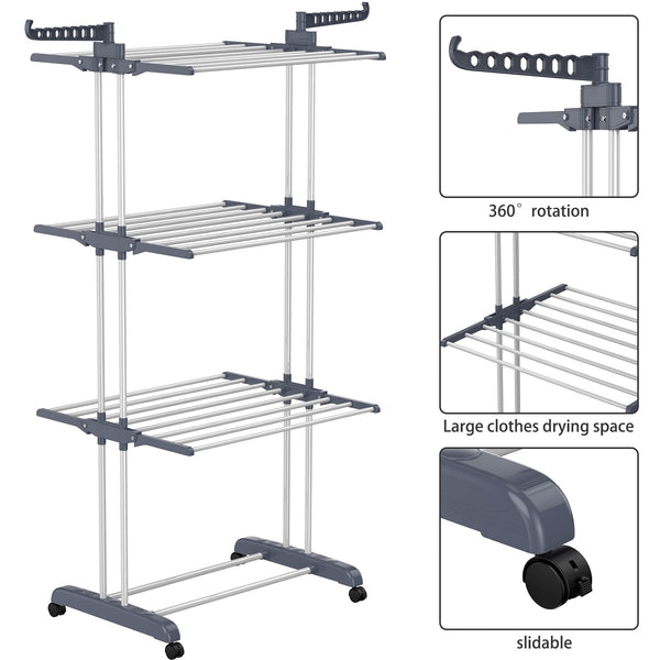 HOMIDEC Airer Clothes Drying Rack,4-Tier Foldable Clothes Hanger Adjustable Large Stainless Steel Garment Laundry Racks for Indoor Outdoor