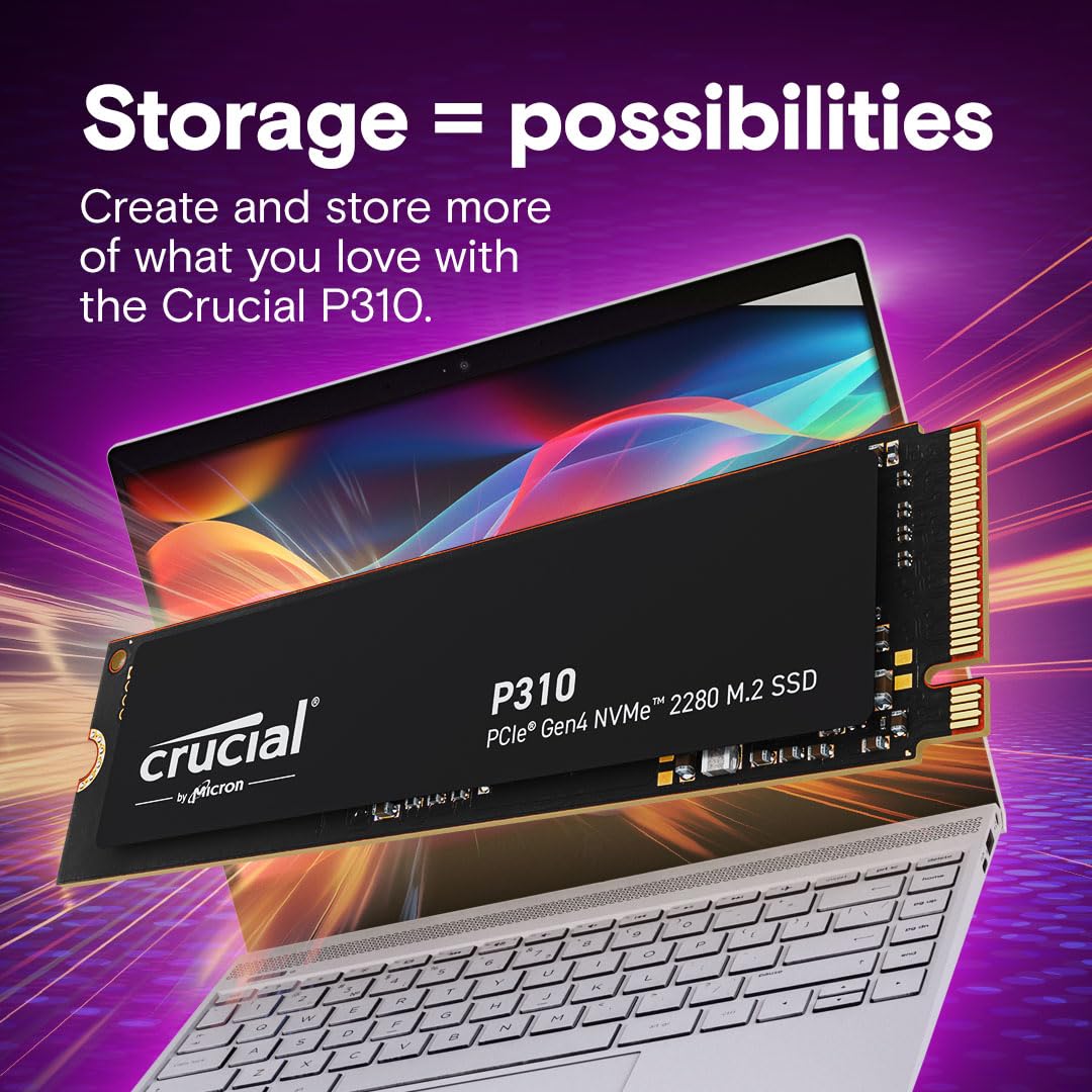 Crucial P310 500GB SSD M.2 2280 NVMe PCIe Gen4 Internal Gaming SSD, Up to 6,600MB/s, Laptop & Desktop (PC) Compatible, Solid State Drive - CT500P310SSD801
