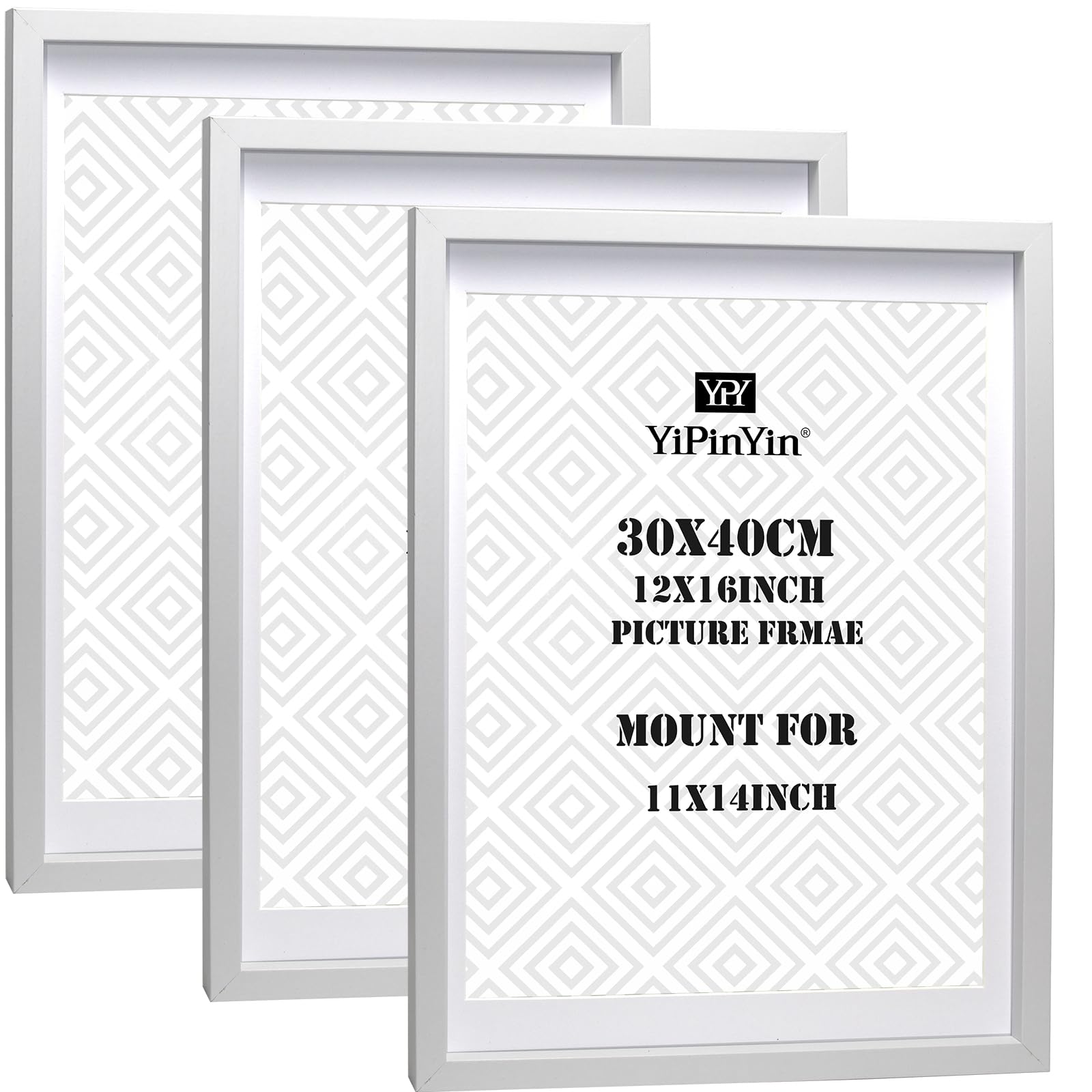 Black 50x70cm Boxed Picture Frames Set of 3 with Mounts for 40x60cm, 70x50cm poster frame with Acid Free mount for 40x60cm photo (Black 3Pack)