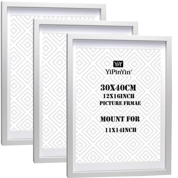 Black 50x70cm Boxed Picture Frames Set of 3 with Mounts for 40x60cm, 70x50cm poster frame with Acid Free mount for 40x60cm photo (Black 3Pack)