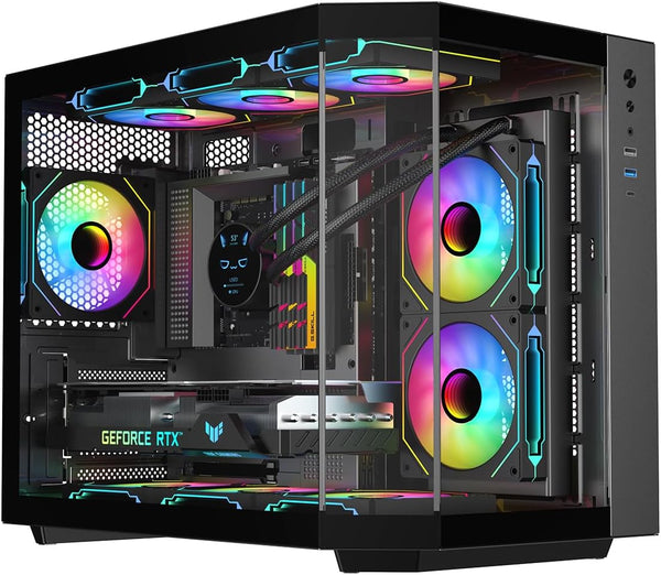 IONZ APEX Vision - PC Gaming Case, M/ATX Mini Tower, Dual Chamber with 6 ARGB PWM Fans - LCD Screen | Supports 240 mm AIO, White