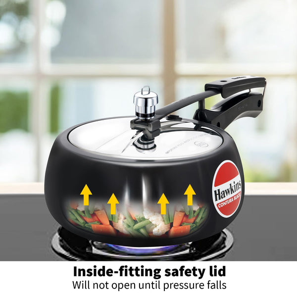 Hawkins Contura Black 3.5 Litre Pressure Cooker, Hard Anodised Cooker, Handi Cooker, Black (CB35)