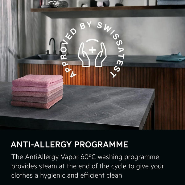 AEG 5000 Series Freestanding Washing Machine LFX50942B, Front Loading Full Size, 9kg, 1400 rpm, AntiAllergy Program, Quick Wash, TimeSave to Adjust Washing Cycles, Class A, White