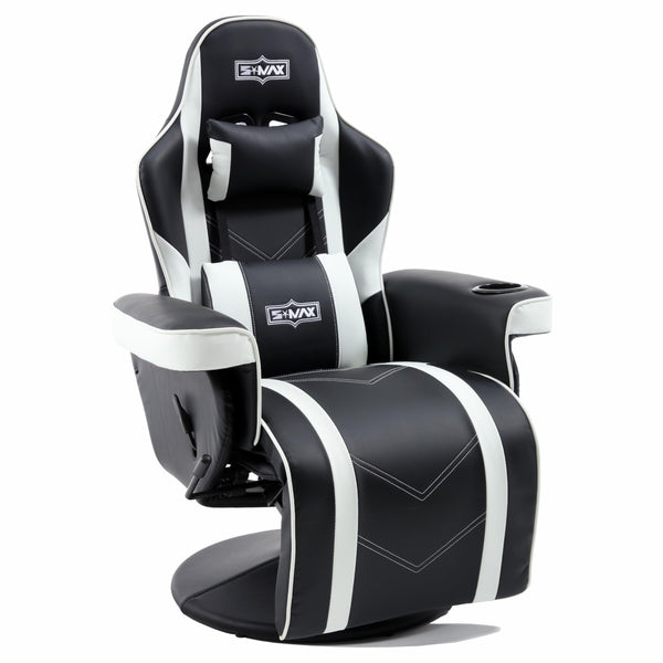 S*MAX Gaming Chair Recliner Height Adjustable Ergonomic Higher Back and Wider Lumbar Support Swivel PU Leather Gaming Chair with Footrest Cup Holder Gamer Chairs for Adults Black X Large